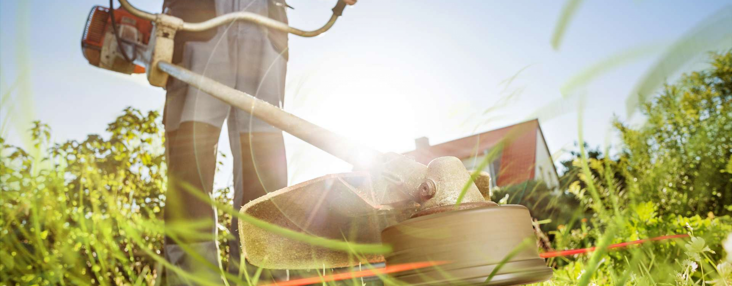 Mann mit Rasenmäher 